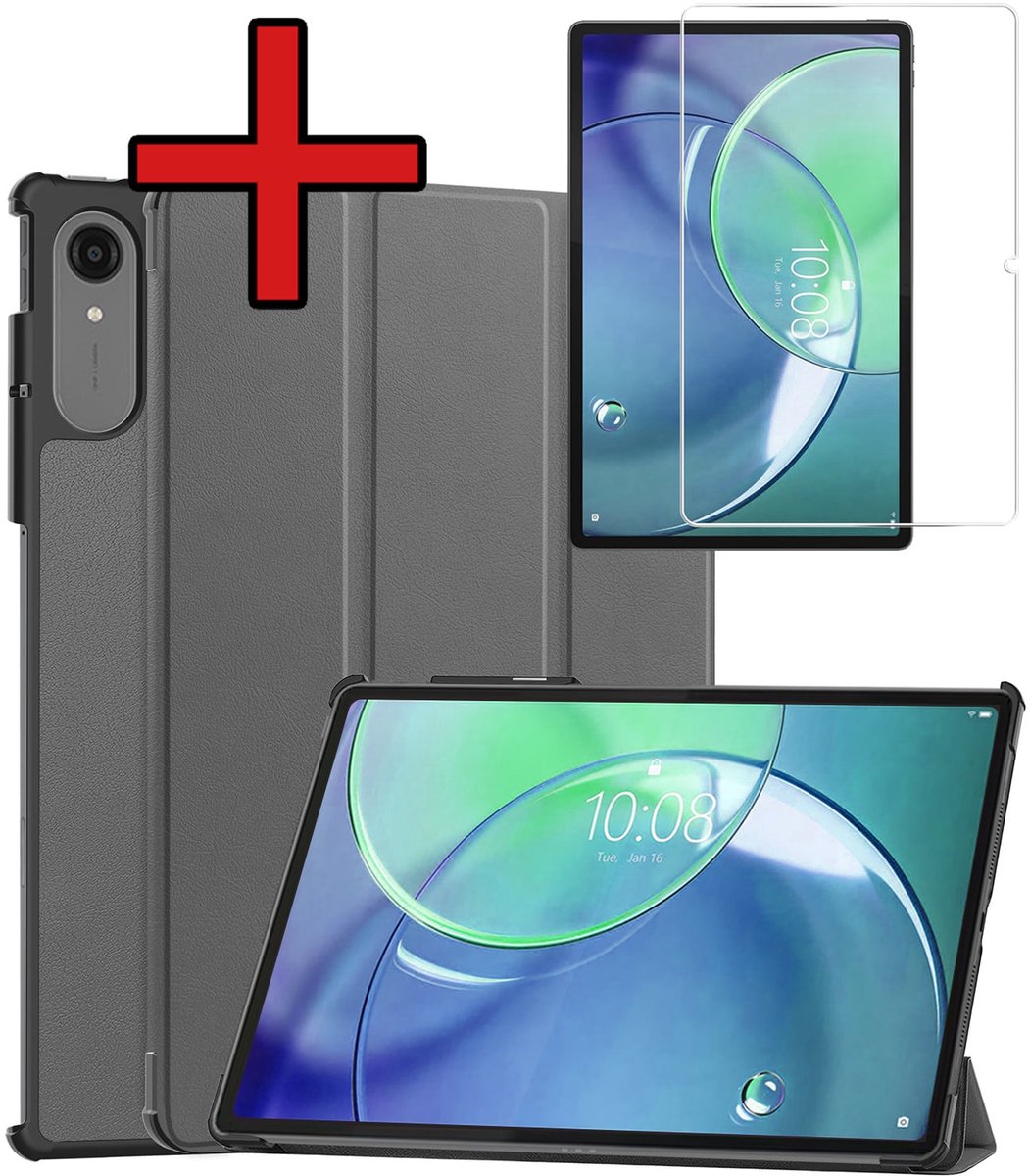 Hoesje - Geschikt voor Lenovo Idea Tab Pro Gen 2 - Met Screenprotector - Hardcover Book Case - Trifold Bookcase Hoes - Hard Cover - Tablethoes - Grijs