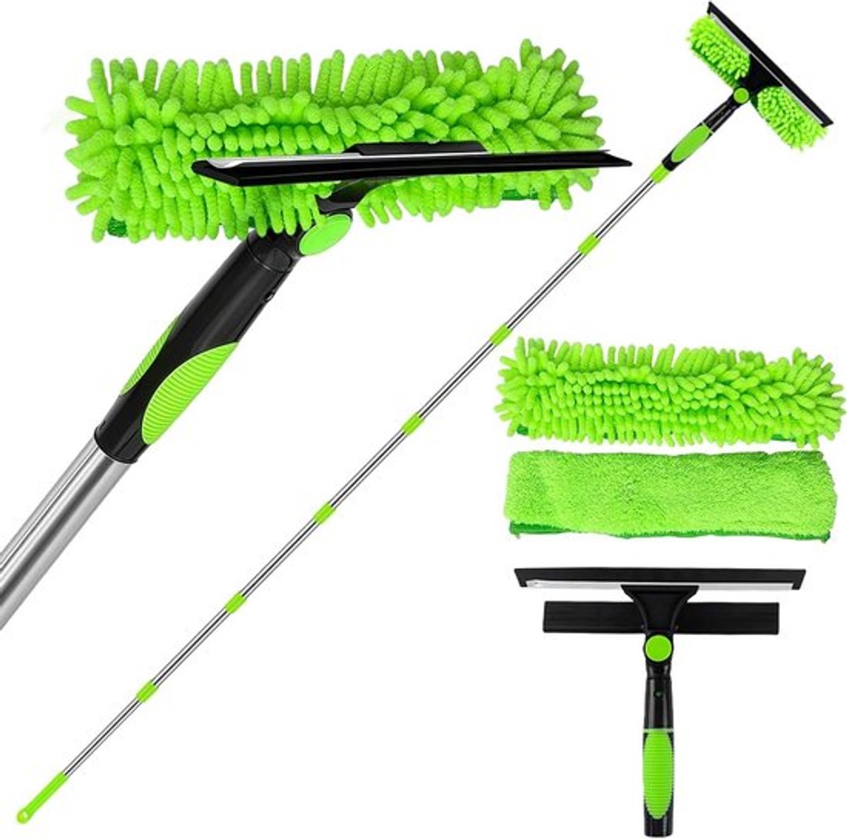 Telescopische Raamreiniger 301 cm - 2-in-1 Set Met Siliconen Raamtrekker - Microvezelschrobber Voor Badkamer, Douche, Glas - Professioneel Inzetbaar - Auto Geschikt