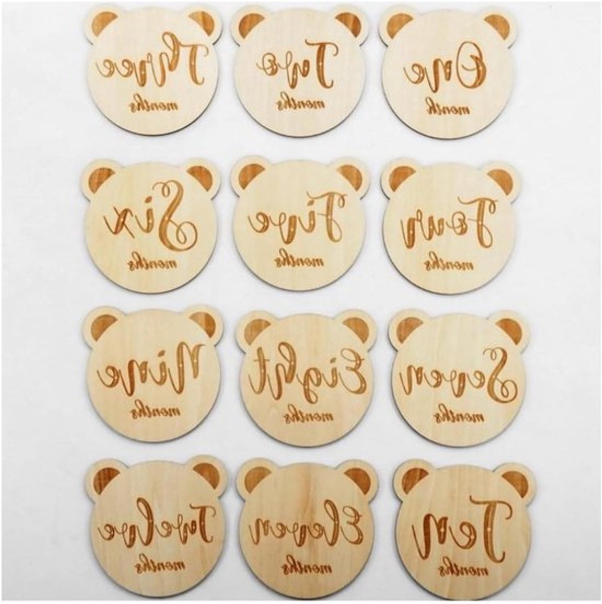 Mijlpaalkaarten - Set van 12 houten kaarten - Ronde schijven voor babyfotografie - Baby boys - Zwangere vrouwen - Fotorekwisieten.
