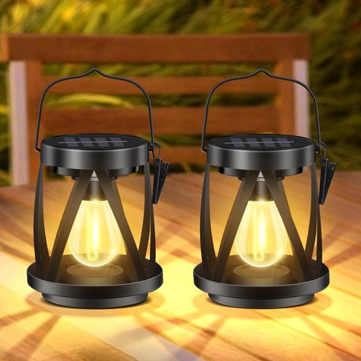 Waterdichte metalen solar lantaarns met automatische aan/uit functie, 2-pack LED buitenverlichting voor tuin, patio en terrasdecoratie