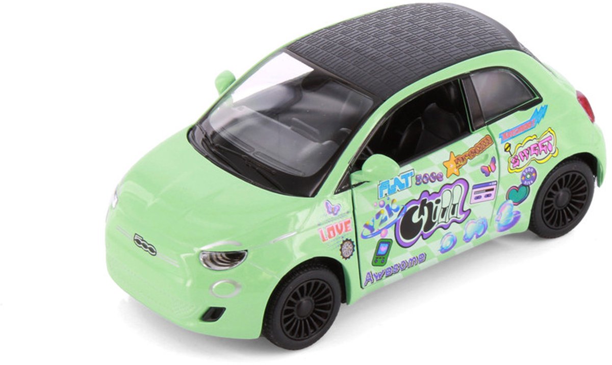 Fiat 500E Livery Edition, pullback motor - verkrijgbaar in 4 kleuren - verkoop per stuk - Gegoten modelauto op schaal 1/28 kinsmart