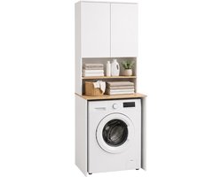 Wasmachinekast - wit-naturel - 68x188,5x60 cm - met opbergruimte