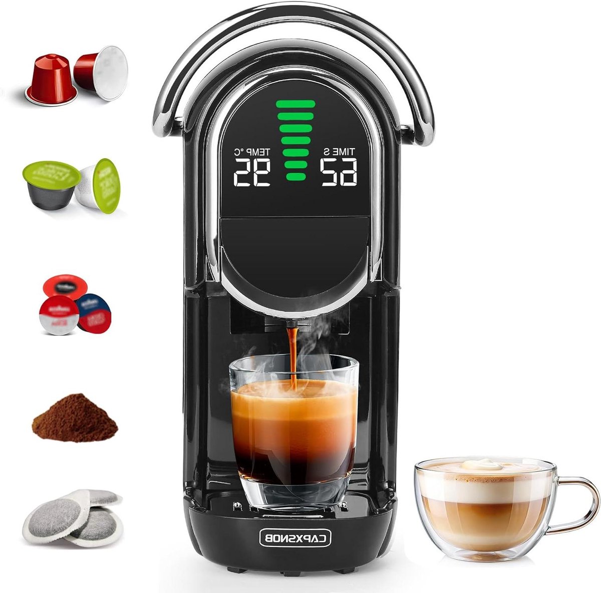 Koffiecupmachine - Koffiezetapparaat - Diverse Koffie Zetten - 5-in-1 Veelzijdig - 0.6L Reservoir - Zwart