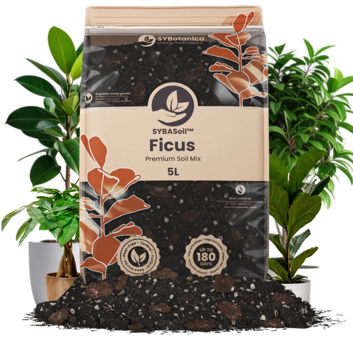SYBASoil Ficus mix 5L - Turfvrije Potgrond Mix - 6 Maanden Voeding