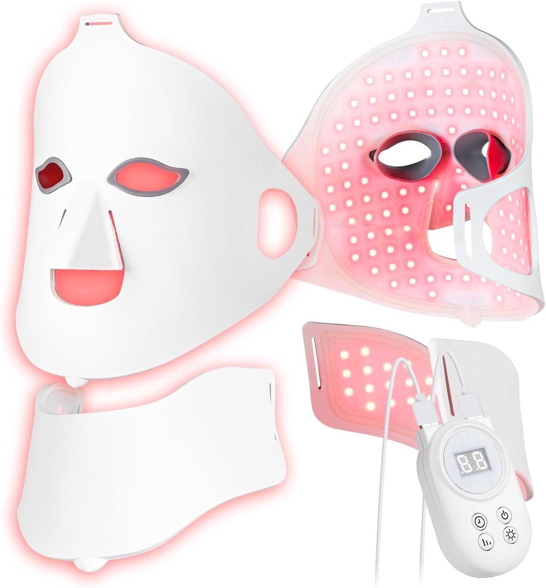 Led Gezichtsmasker - Lichttherapie Apparaat - Huidverbetering Thuis - 168 Led Lampjes - Gezicht Hals - Wit