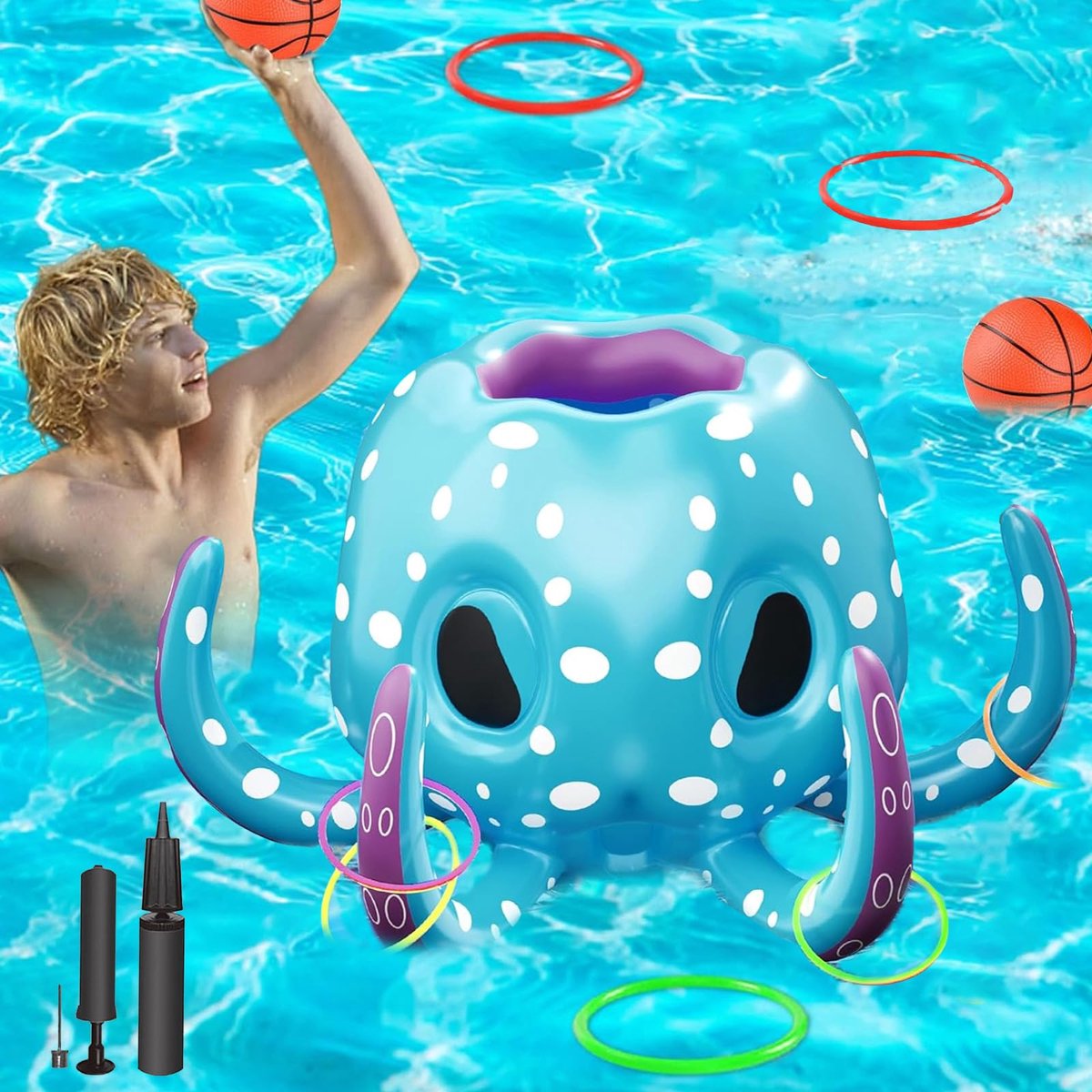 SnelShoppen - Drijvende Zwembadbasketbalmand - Opblaasbaar Basketbalring Speelgoed voor Strandfeest, Hawaii-Feest, Zwembad en Strand - Leuk voor Kinde