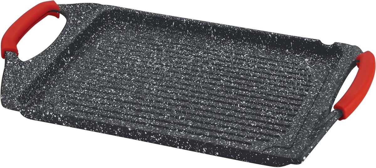 Grillplaat - Koekenpan - Lekker Grillen - Steenlook Coating - 45 x 27 cm - Zwart