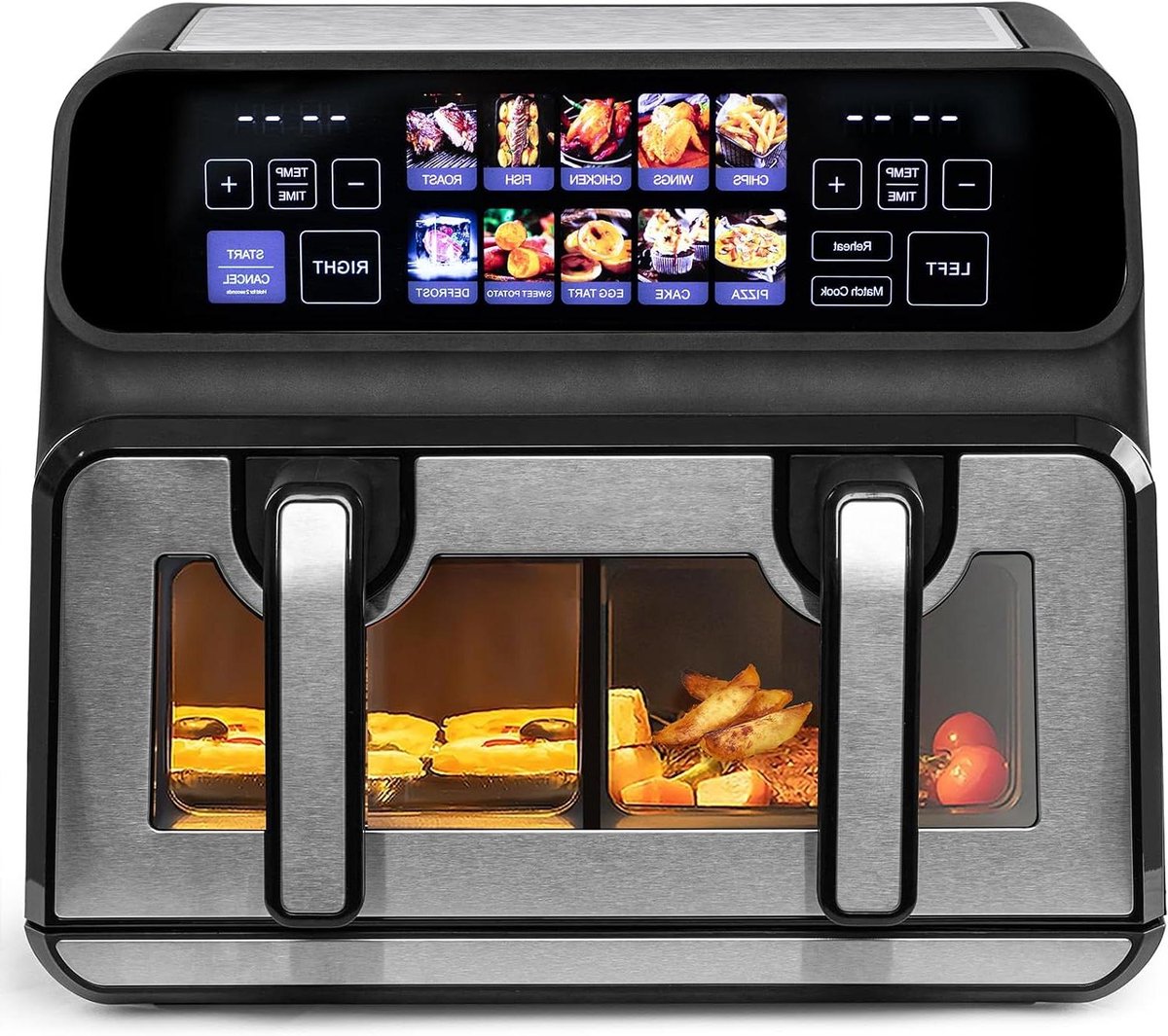 Dubbele Heteluchtfriteuse - Airfryer XXL - Gezond Koken - Dubbele Kamer - 10 Liter - Zwart