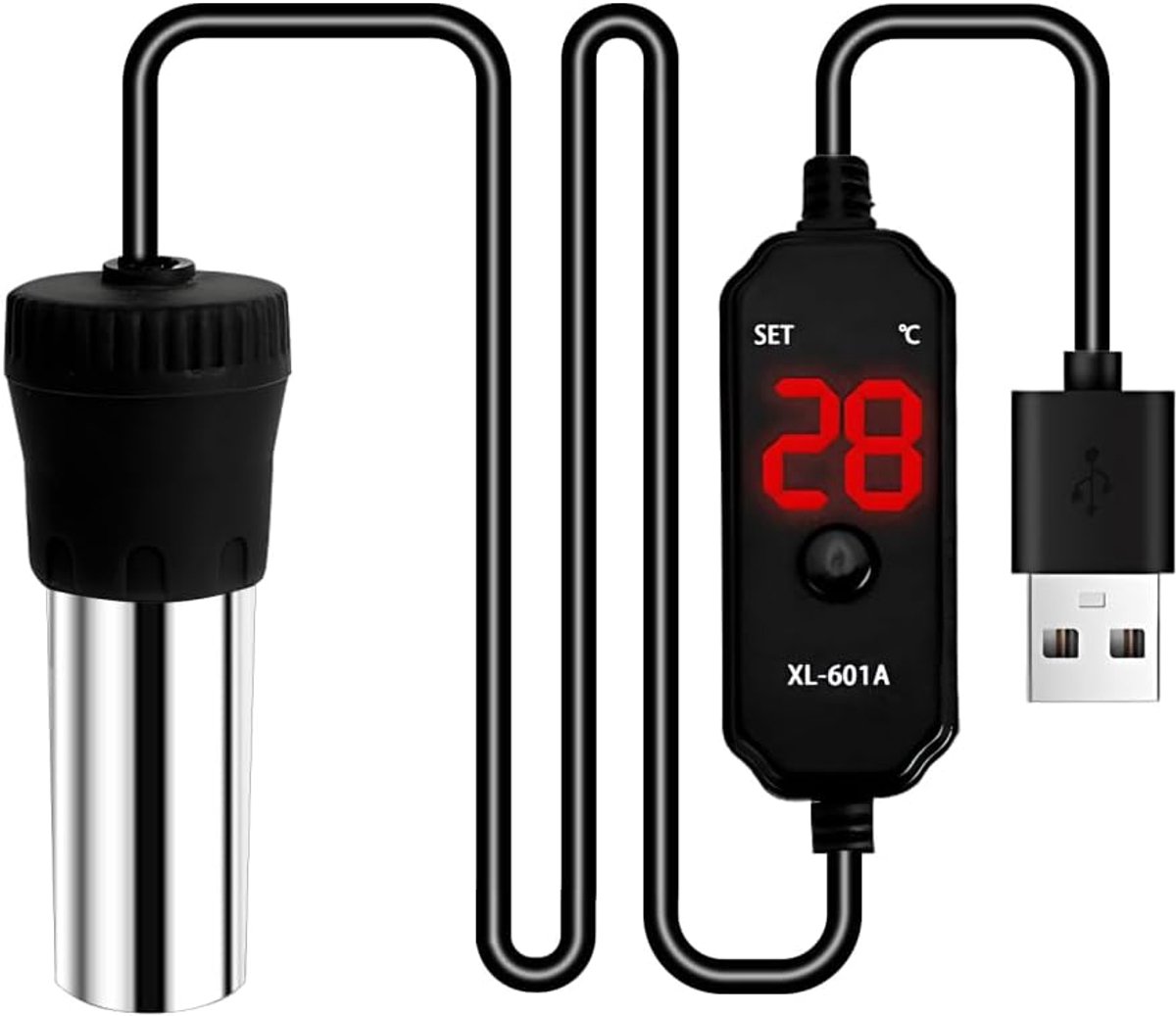 SnelShoppen - Dompelboiler voor Aquarium 17°C-34°C, Verstelbaar 15W/25W, USB Stroomvoorziening, Digitaal LED-Display voor 3-5L Aquaria