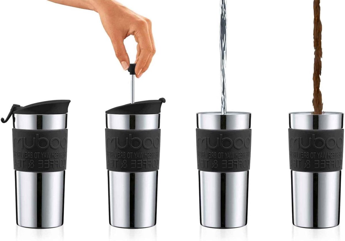 Reismok Koffiezetter - Travel Press - Koffie Maken - Dubbelwandig Isolatie - 035 Liter - Zwart