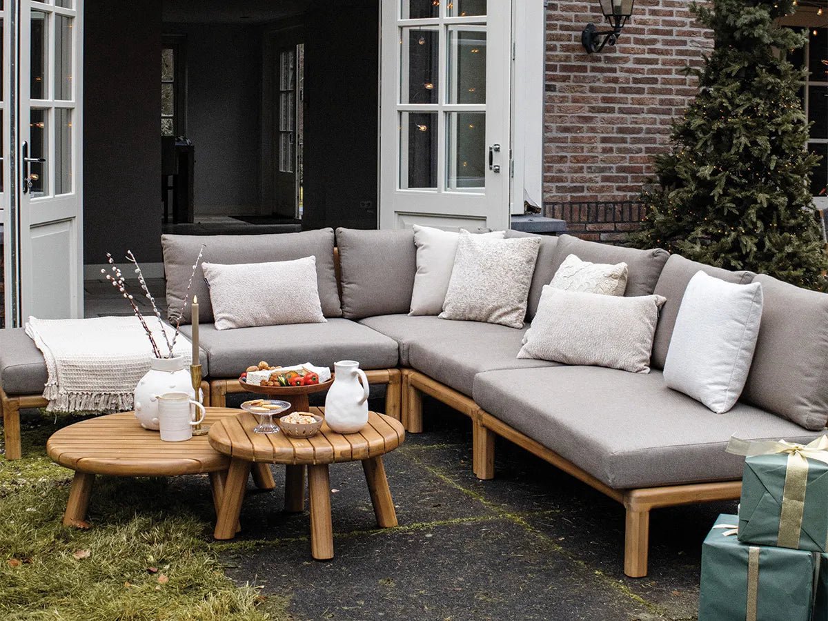 Fonteyn Loungeset Sora - 6-persoons Loungeset, Buitenzitgroep en Tuinmeubelset met Loungebank en Tafel - 247 x 80 x 79 cm - Acaciahout - Geschikt voor Tuin, Terras en Balkon - Inclusief Kussens