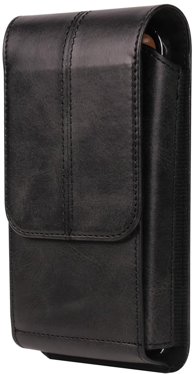 SnelShoppen - Luxe Leer Mobiele Telefoon Heuptas Zwart, Verticale Tas voor Smartphone tot 6,9 Inch, Universele Hoes met Clip en Portemonnee voor Feest