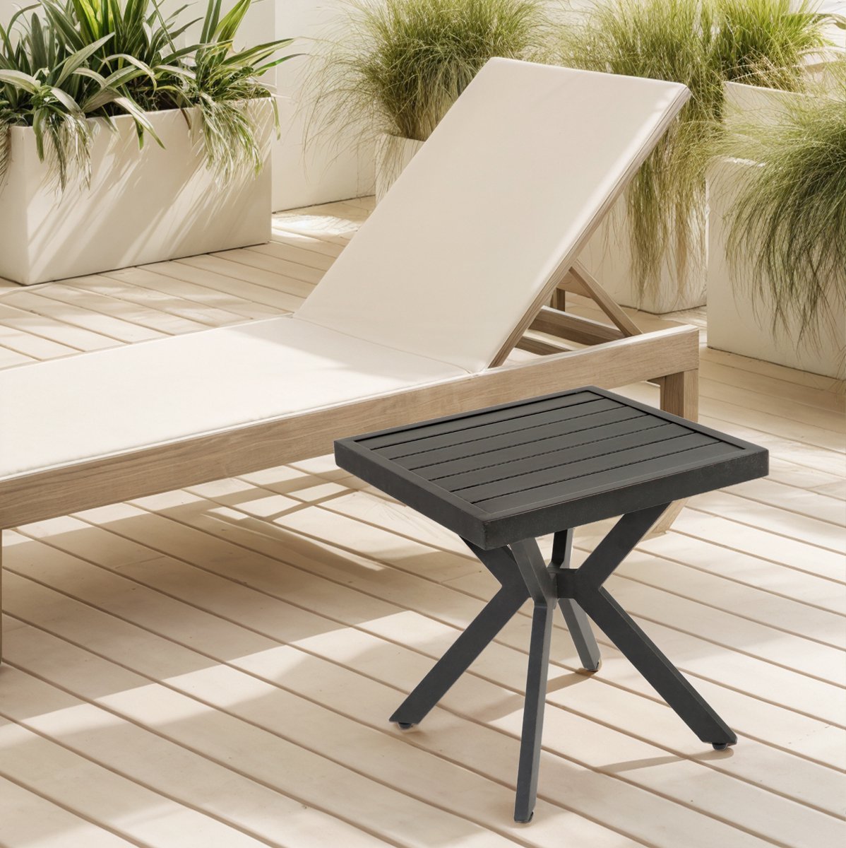 DESMIU Bijzettafel - Aluminium Vierkante Tuintafel Voor Patio En Zwembad - Weerbestendig En Onderhoudsvriendelijk - Donkerbruin - 45x45x47 Cm