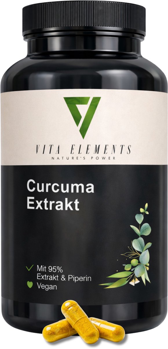 Vita Elements Kurkuma Extract Capsules met Curcumine en Zwarte Peper - Biologisch - GGO-vrij - 90 Capsules - Voedingssupplement voor Gewrichten