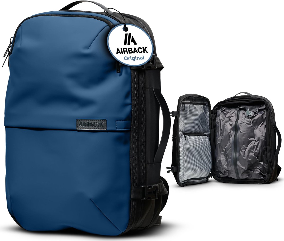 SnelShoppen - Airback Cabinetas Handbagage met Ingebouwd Vacuümsysteem, Waterbestendig, USB-C Oplaadpoort, Ideaal voor Weekendreizen, Urban Navy Blue