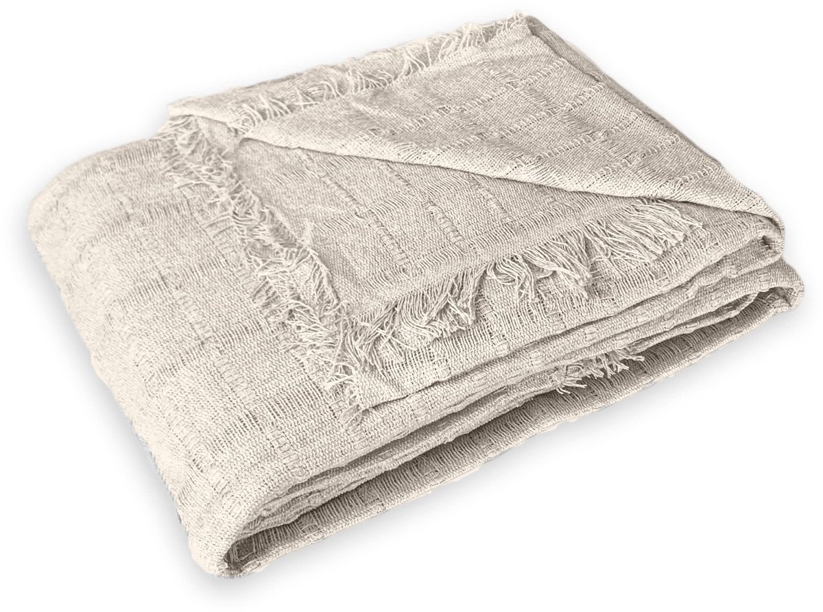 SnelShoppen - LUA VIKA Bankdeken Groot Formaat 125 x 180 cm, Cuadros Ecru Katoenen Sprei, Zetelovertrek, Katoenen Deken voor Woonkamer, Slaapkamer, Tu
