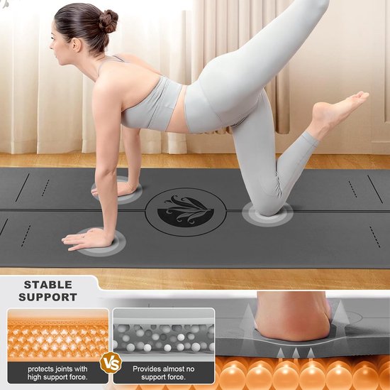SnelShoppen - Yogamat 5 mm PU Antislip met Uitlijnstreep, Niet-giftig Rubber, Geurvrij, Ideaal voor Yoga, Pilates, Meditatie, 183 x 61 x 0,5 cm, Donke van Snelshoppen — afbeelding 3