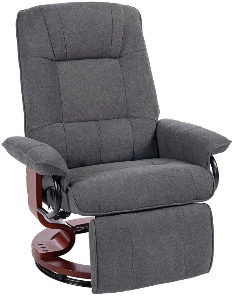 Relaxfauteuil Draaibaar Handmatig Verstelbaar Met Voetsteun En Houten Voet Hoge Rugleuning Grijs