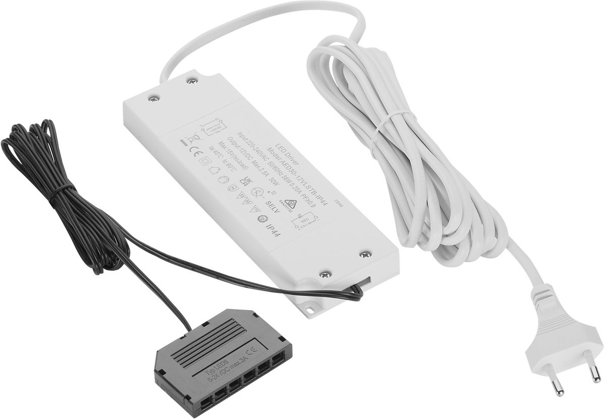 SOTECH LED transformator 12 VDC / 30 W voedingseenheid met 6-weg verdeler LED converter Spanningsomvormer