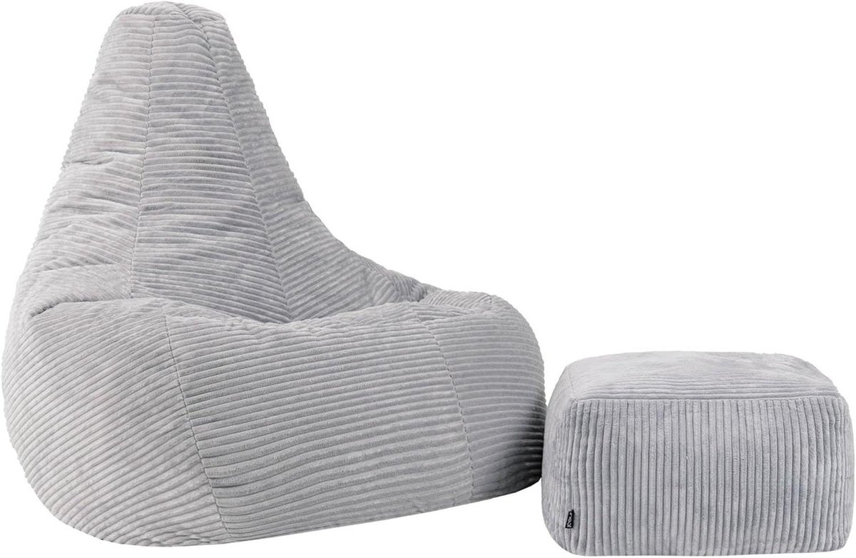 Zitzak met Hocker - Fauteuil Poef - Ontspannen Zitten - XXL formaat met rugsteun - 87 cm diep - Grijs