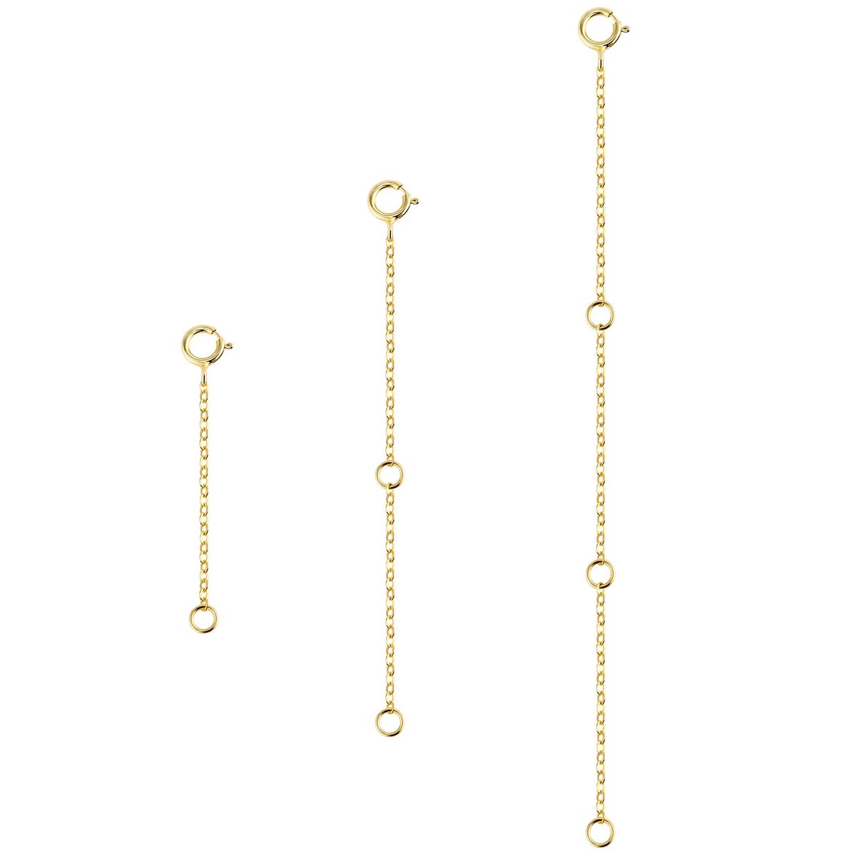 SnelShoppen - Pack van 3 Gouden Kettingverlengingen 14K Verguld, Verlengkettingen voor Sieraden, Kettingen, Enkelbanden en Armbanden - 2, 4, 6 Inch -