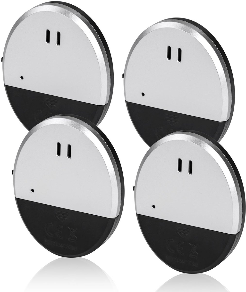 SnelShoppen - Flintronic 4-pack Raamalarm 130dB Ultraslank Trillingsalarmsensoren voor Glasbreukbeveiliging Thuis Kantoor Slaapzaal Camper