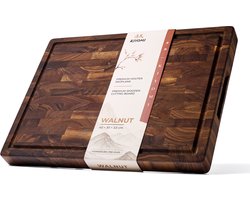 Kiyomi Houten Snijplank van Amerikaans Walnotenhout – Professioneel Hakblok van Kopshout (End Grain) met Sapgeul, Handgrepen & Anti-slip – 40 x 30 x 3,5 cm