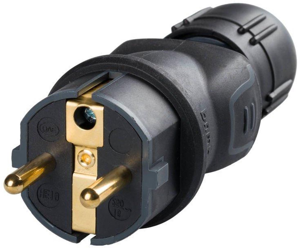 Massief rubberen stekker - Schuko stekker - Apparatuur aansluiten - Robuuste kabelgreep - 3G 25 mm² - Zwart