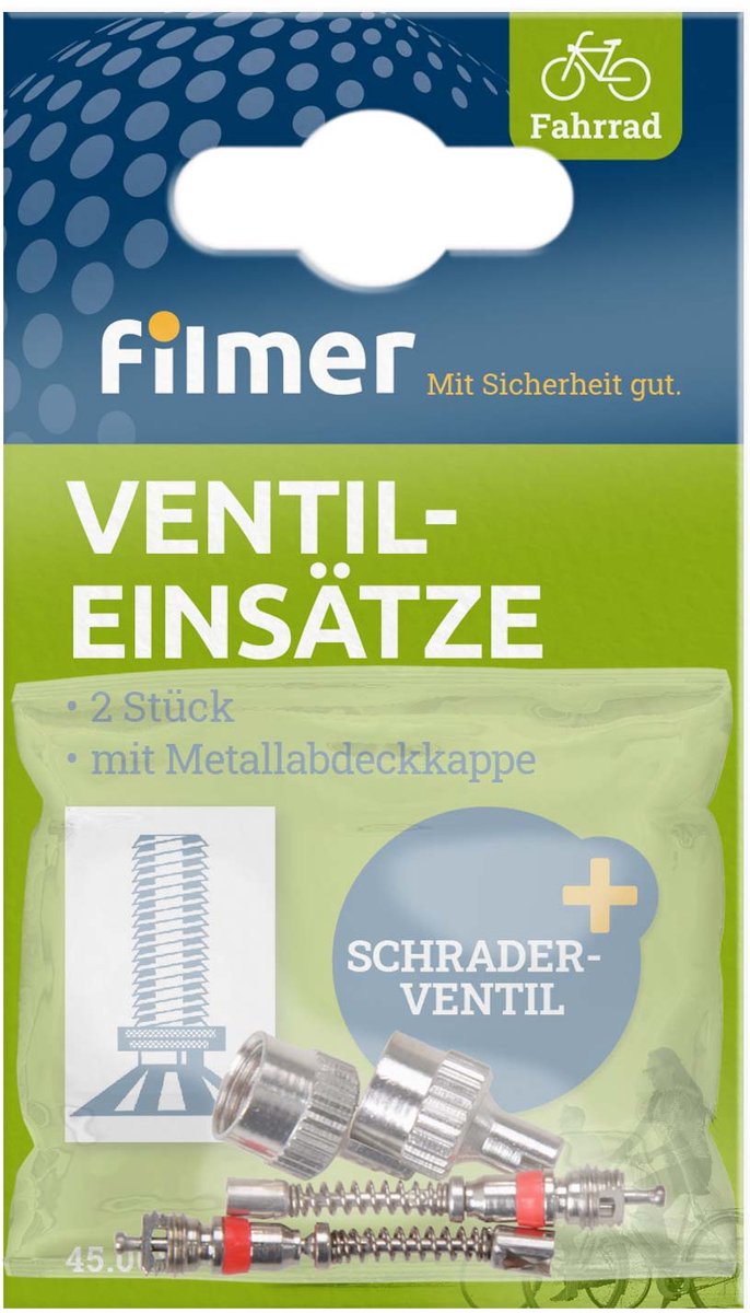 Schrader Ventielkernen – 2‑delige Set – Inclusief Metalen Kapdoppen & Klepsleutel