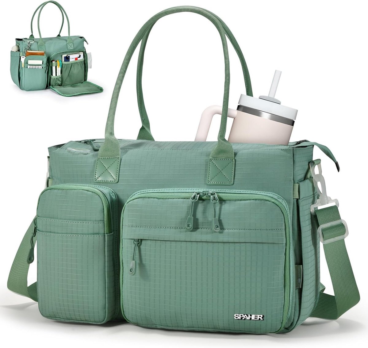 Dames Lerares Laptop Tas 15,6 inch Reis Tas met 17 Vakken, Geschikt voor Laptops, Onderwijs en Moeders, Groen