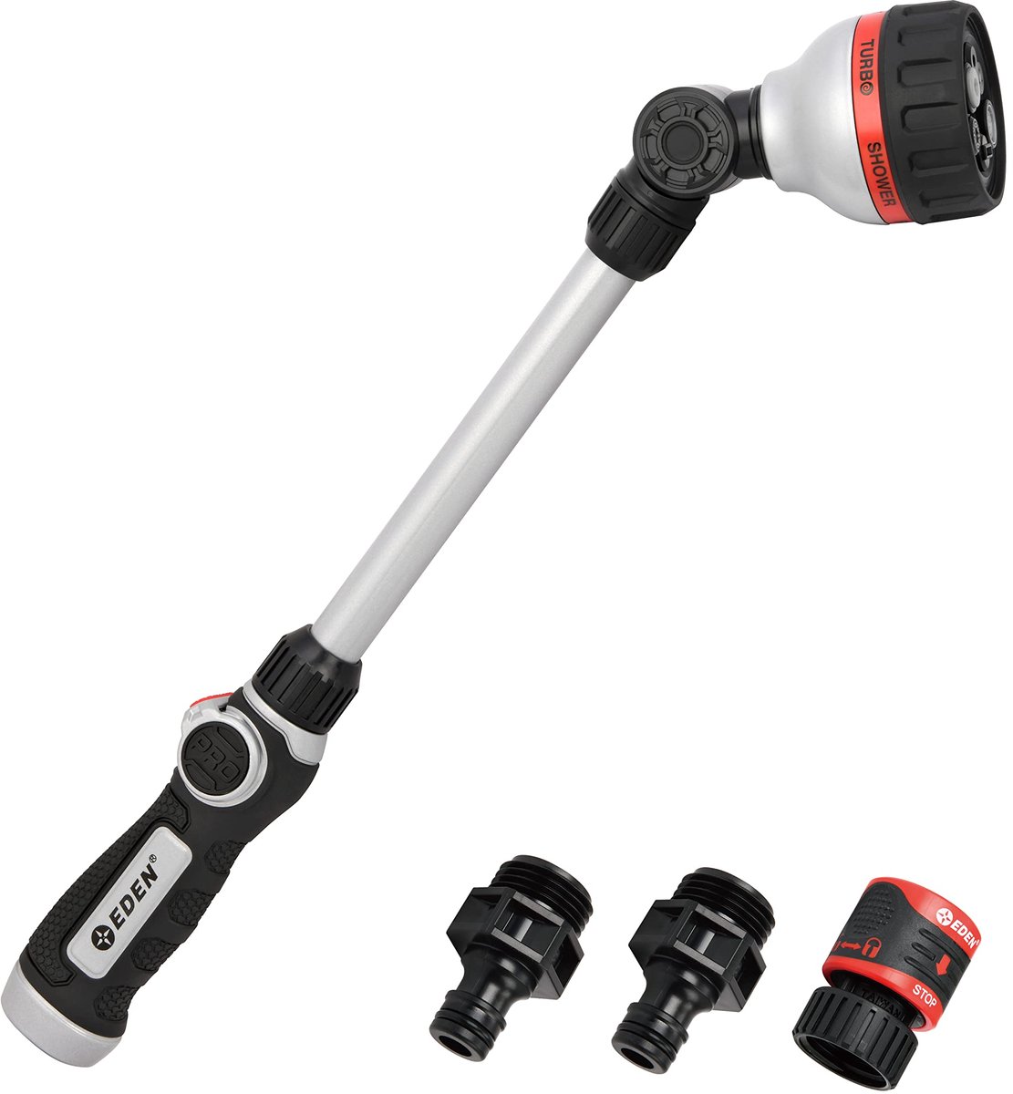 SnelShoppen - Heavy Duty Metalen 18" Tuinslang Gietstok met 6 Patroon Verstelbare Sproeier en Quick Connect Starter Set - Draaibare Kop voor Makkelijk