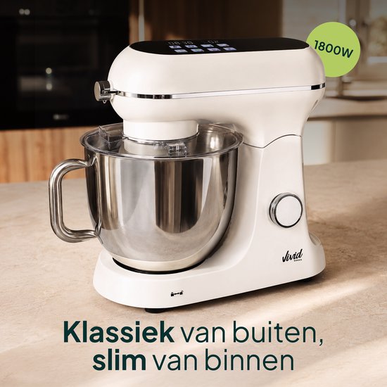 Vivid Green Luxe Keukenmixer - Touchscreen Display - 7L Mengkom - 11 Snelheden - Vaatwasserbestendig - Keukenmachine - Keukenrobot - Crème van Vivid Green — afbeelding 3