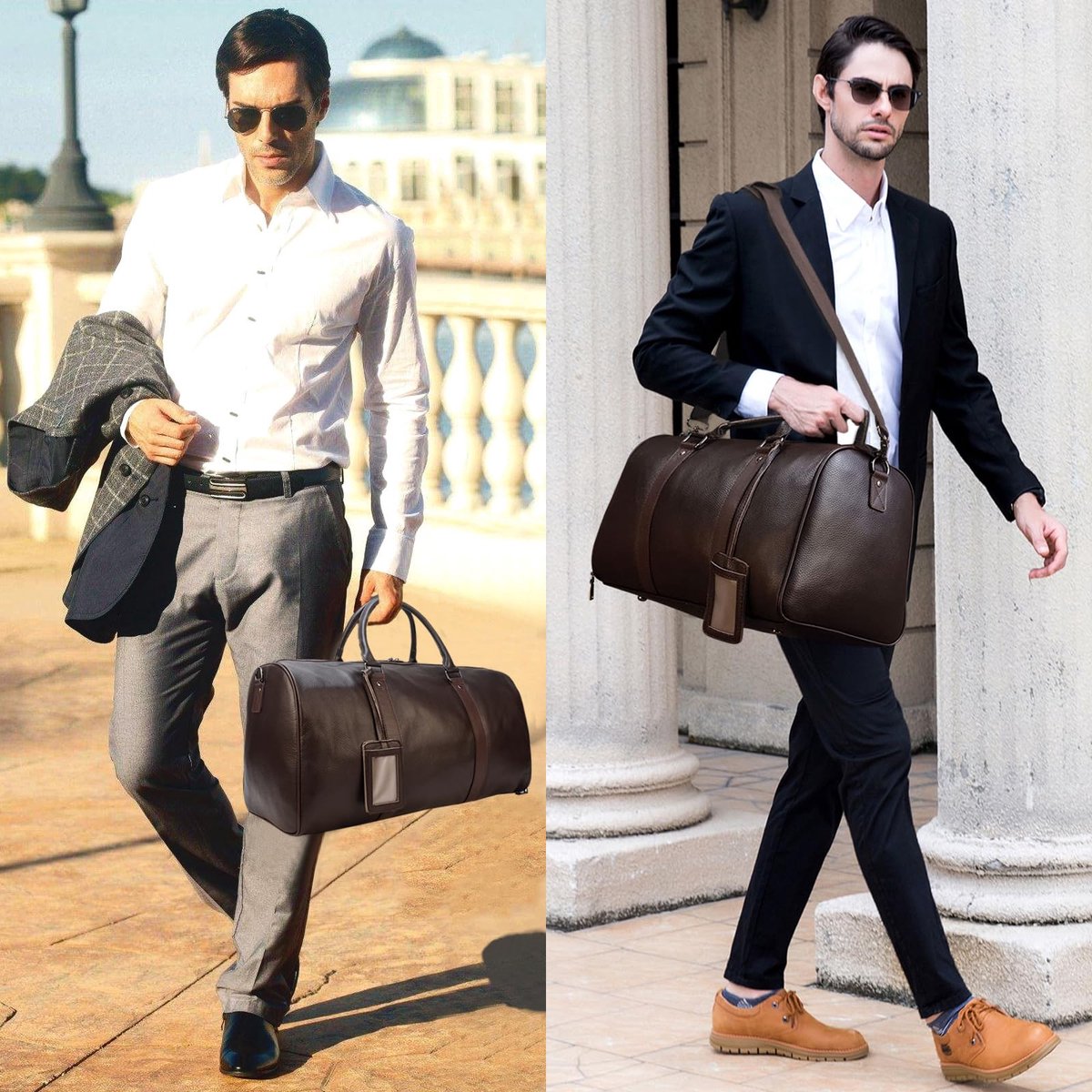 SnelShoppen - Echt Lederen Reistas Plunjezak - Bruine Sport Gym Duffel voor Mannen - Ideaal voor Reizen, Weekend, Overnachting en Sport