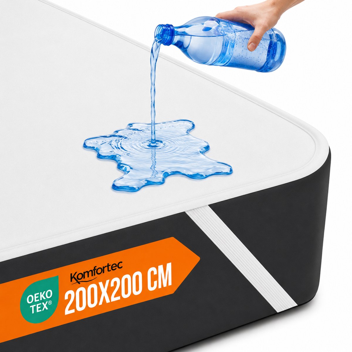 Komfortec Waterdichte Matrasbeschermer 200x200 cm - Matrasbeschermhoes - Ademende Matrashoes - Niet Krakende Matrasbeschermer - Incontinentiemateriaal - Wit