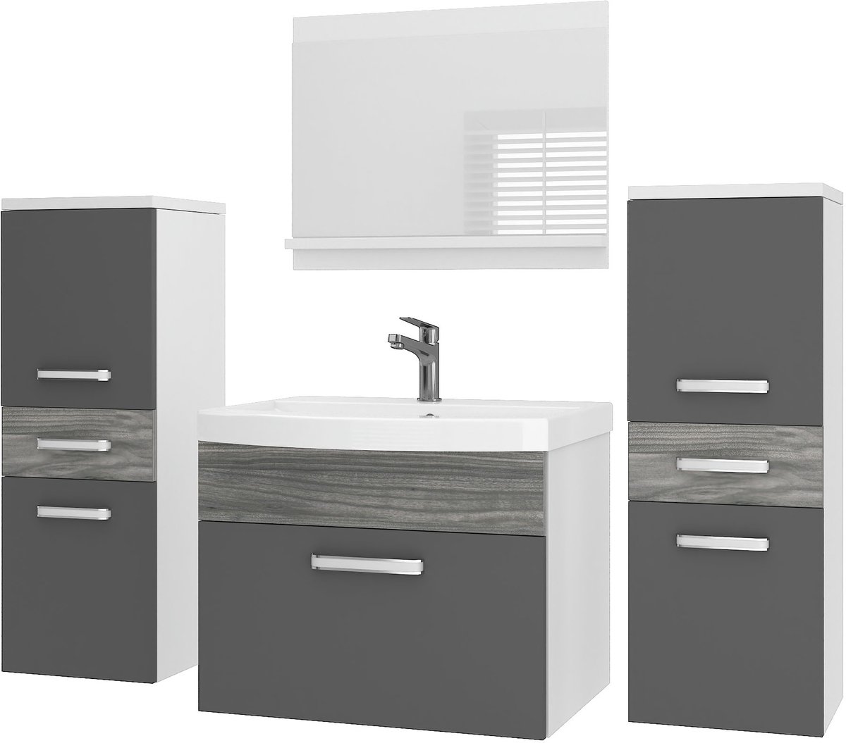BELINI Badkamermeubel Set PRI PM4 - Badmeubelset 120 cm Grijs Glamour Hoogglans met Wastafel en Spiegel - Wandmontage
