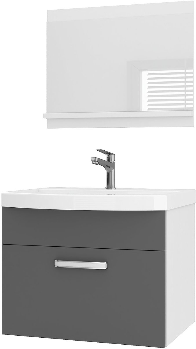 BELINI Badkamermeubel Set PRI M1 - Badmeubelset 60 cm Grijs Mat met Wastafel en Spiegel - Wandmontage