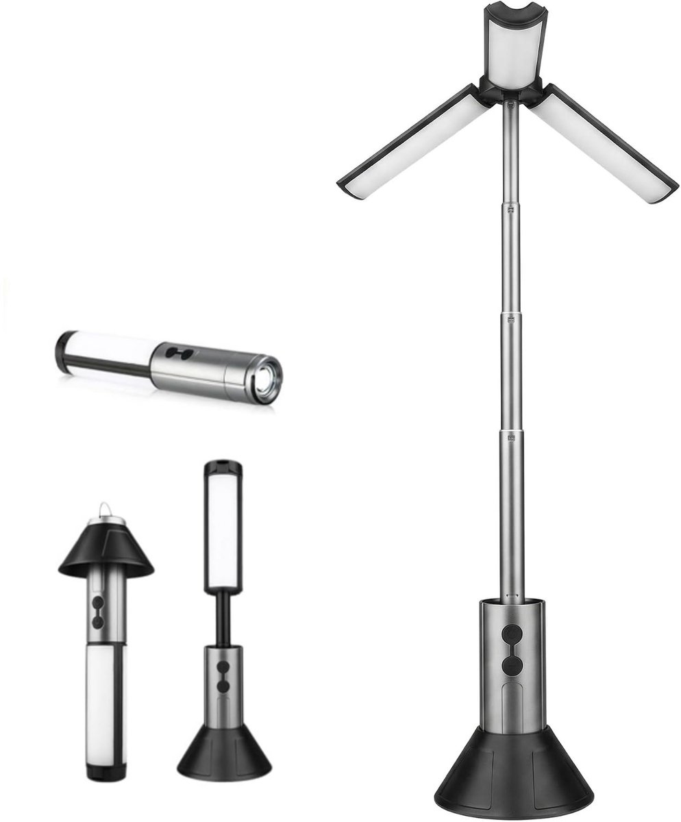 KZQ Oplaadbare Kampeerlamp met 3 Draaibare Panelen, Draagbare Tentlamp met USB-C Snelopladen en Waterdichte Uitvoering, 3-5 Uur Batterijduur voor Buiten, Noodgevallen, Vissen en Wandelen
