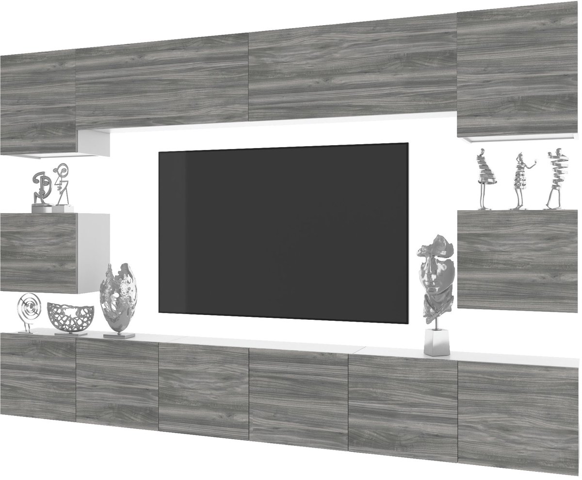 BELINI Wandmeubel Milano 3 300 cm Grijs Mat - TV-Wand Greeploos - Moderne Woonwand met Gasliftsysteem - Modulair TV-Meubel