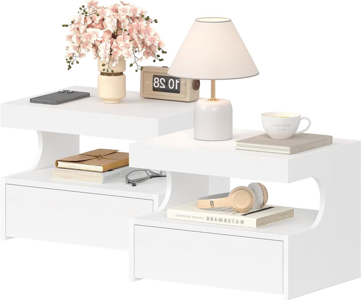 Nachtkastjes Set - Wandmontage Lades - Ruimte Besparen - Zwevend Ontwerp - 30 x 40 x 29.2 cm - Wit