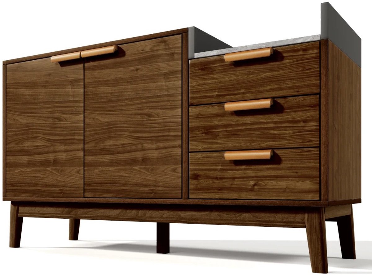 Emvae Kast - Dressoir - Opbergkast - Kast en Opbergmeubel - Buffetkast - 120x40x77 cm - 3 Laden - Bruin - Marmerlook