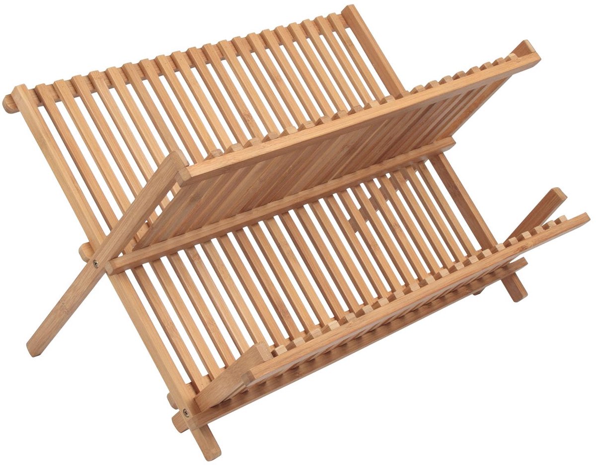 SnelShoppen - Afdruiprek voor servies en bestek van FSC-gecertificeerd bamboe - L 42 cm B 30 cm H 3,5 cm - Duurzaam en stijlvol voor keuken en camping