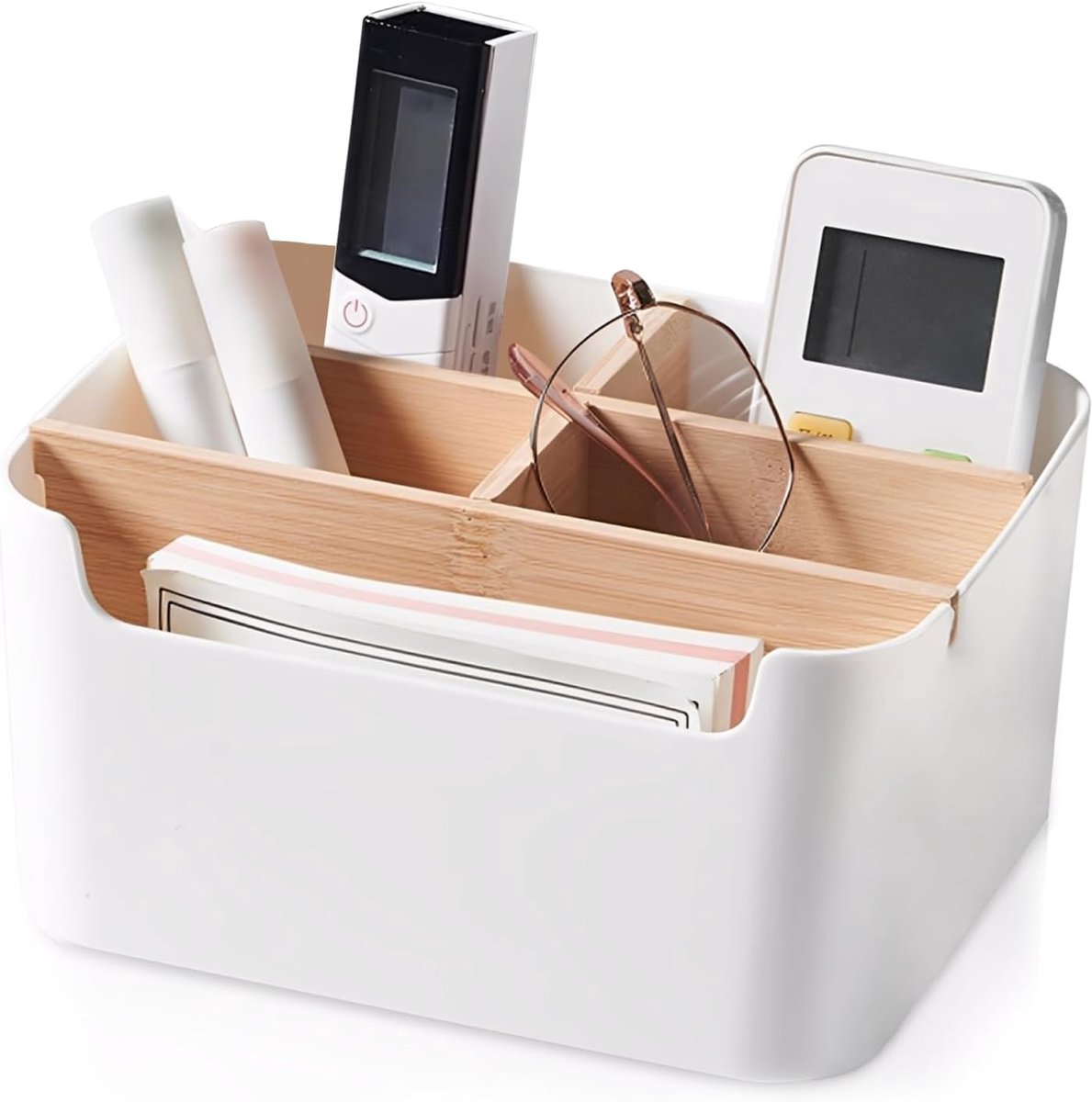 SnelShoppen - Pennenorganizer Bamboe Tafelorganizer Desktop met 5 Vakken en Scheidingswanden - Bureau-organizer Hout voor Studie Kantoor Kinderen