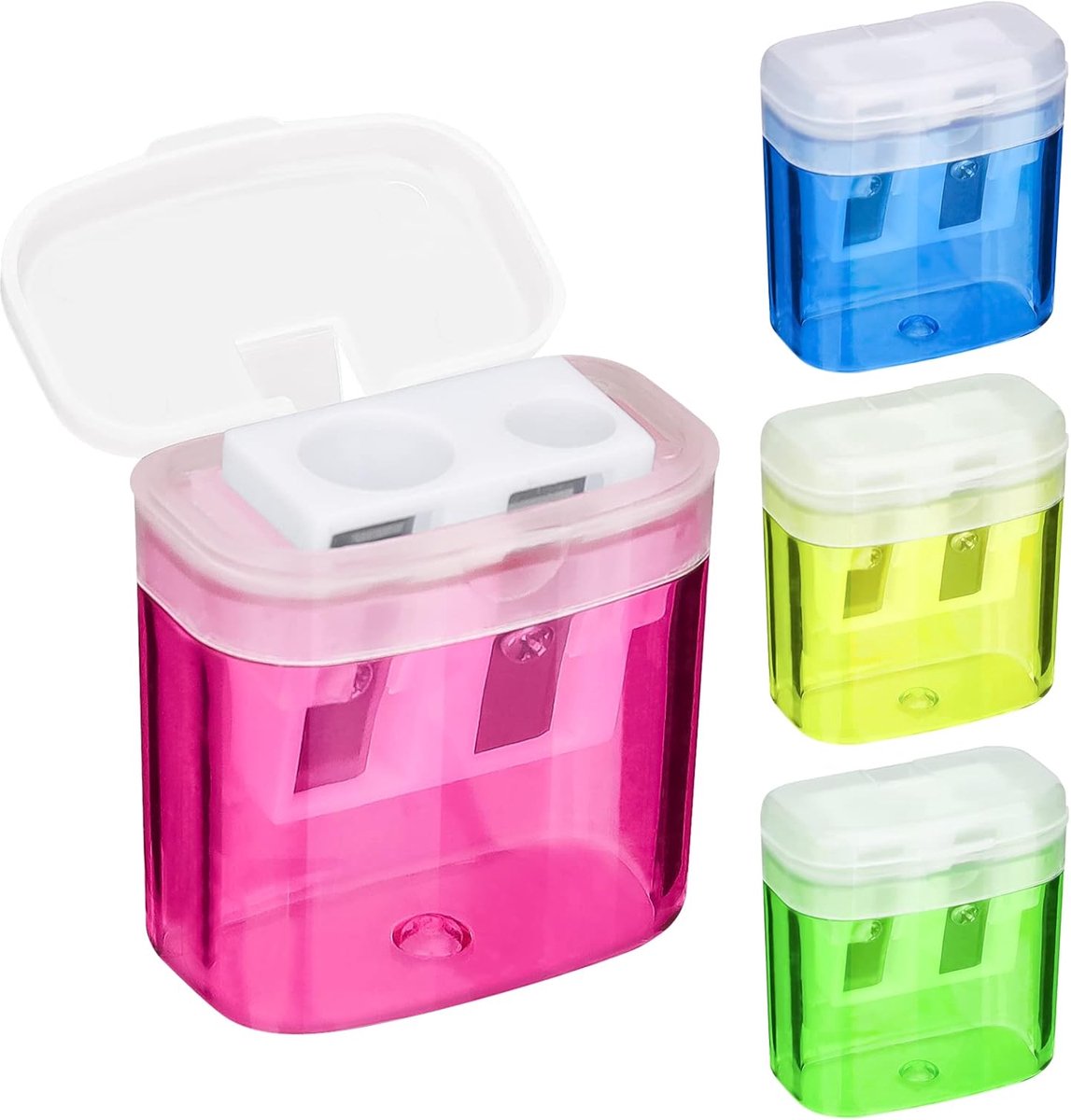 Catelves 4-Color Pencil Sharpener with Holder - Double Holes for Kids, School & Office - Manual Small with Container - ShopVlot