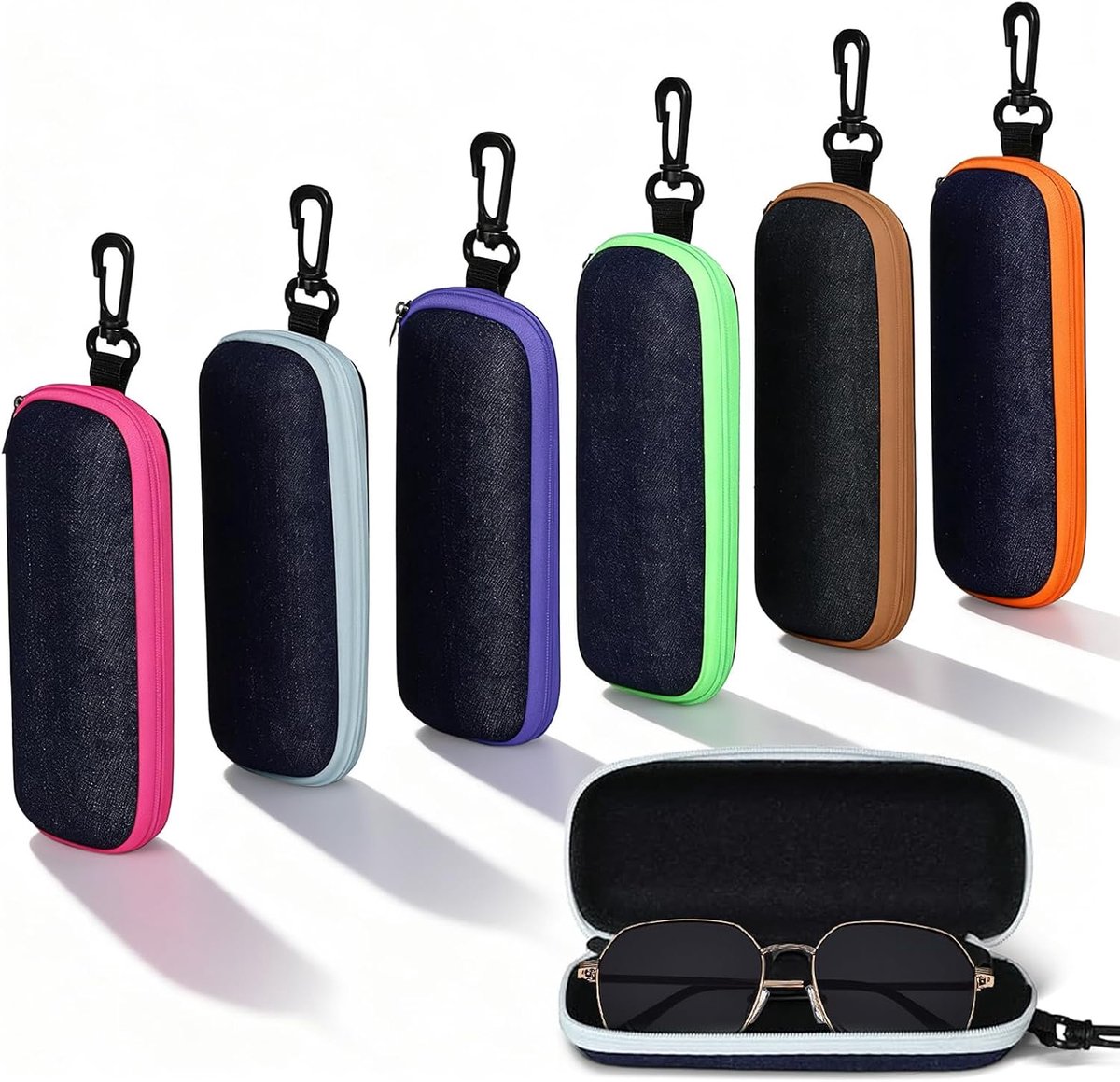 Pack of 6 Denim Glasses Case, Travel Glasses Case with Zip, Trendy Glasses Case, Hard Glasses Case, Fashionable - ShopVlot