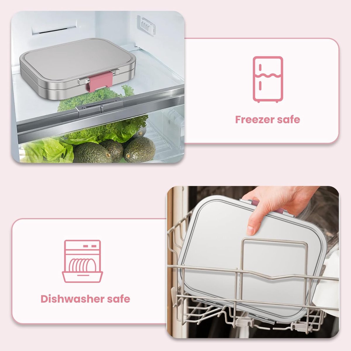 SnelShoppen - VITONIS RVS Brotdose voor Kinderen, Metalen Bento Lunch Box met 3 Vakken en Dichtring, Ideaal voor Kinderen en Volwassenen, Vaatwasmachi