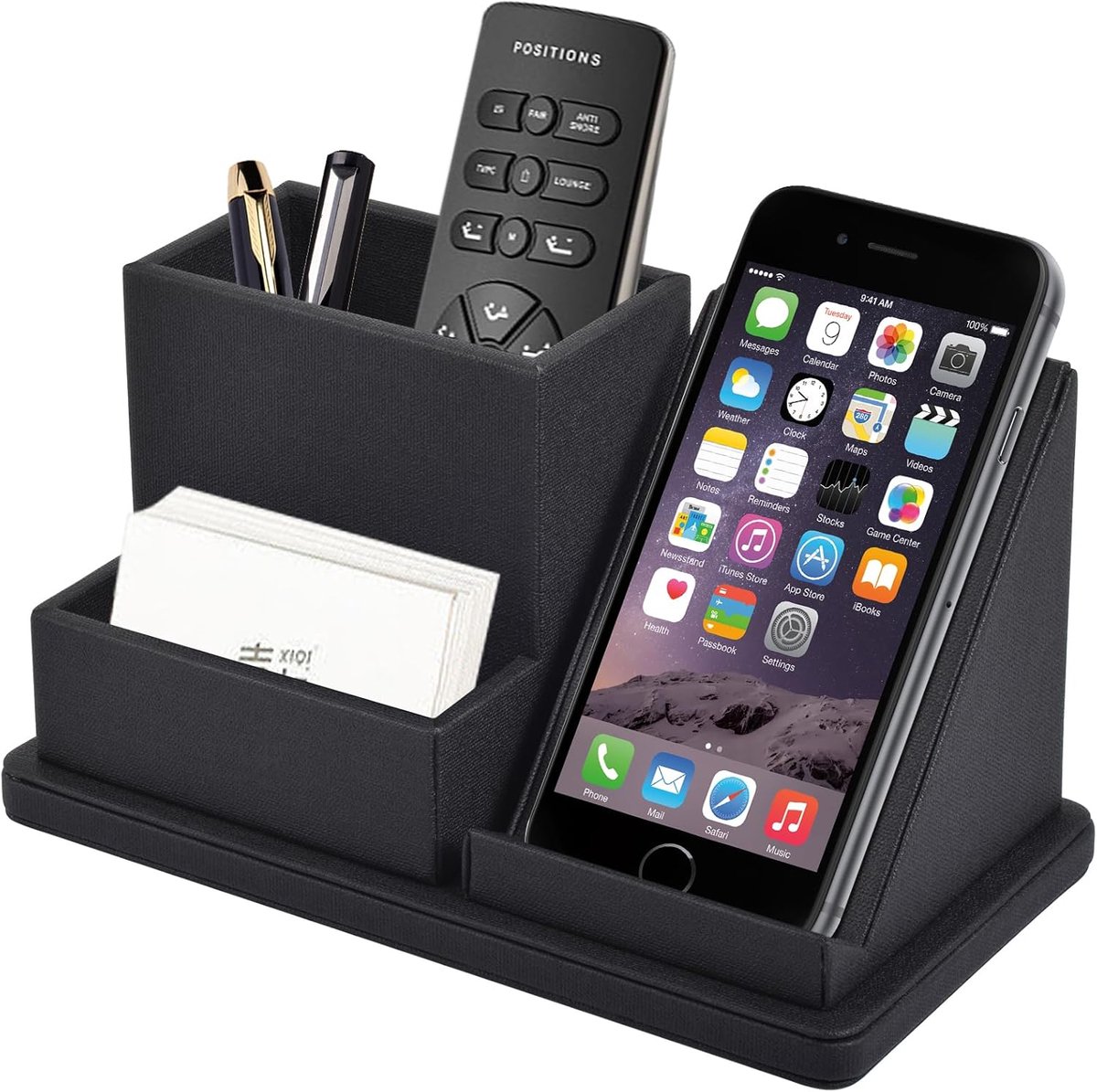 SnelShoppen - Bureau Organiser PU Leer Multifunctionele Mobiele Telefoon Opbergbak voor Pennen, Cosmetische Kwasten, Bedrijfsnaamkaart en Afstandsbedi