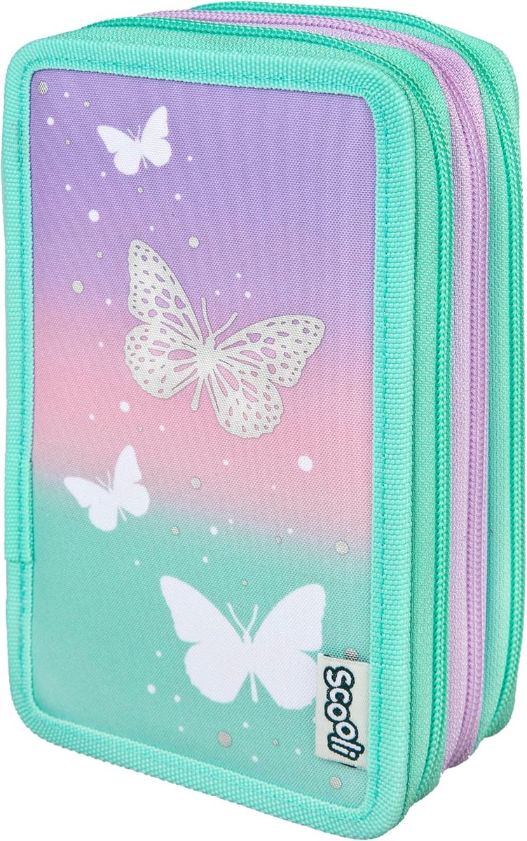 SnelShoppen - Grote Tripledecker schooletui met Butterfly Wishes - Hoofdvak voor pennen, praktisch en functioneel, voor school en onderweg, hoogwaardi