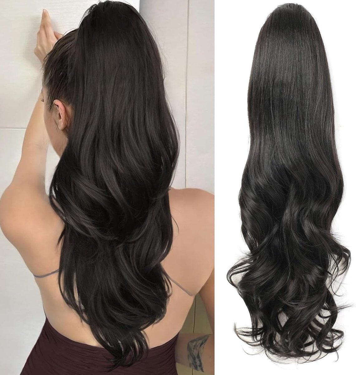 Lange Wavy Ponytail Haarextensions van 60 cm met Touwtje - Synthesisch Clip-in Paardenstaart voor Vrouwen, Perfect voor Feestjes en Dagelijks Gebruik
