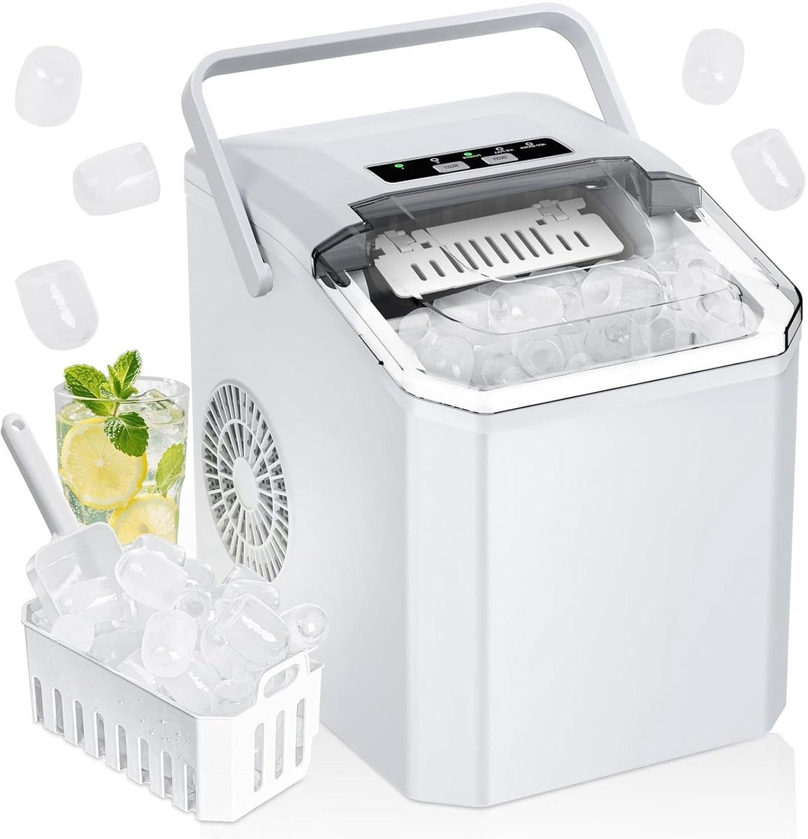 IJsblokjesmachine - Kogelijs maker - Drankjes Koelen - Zelfreinigend Systeem - 14 kg per dag - Wit