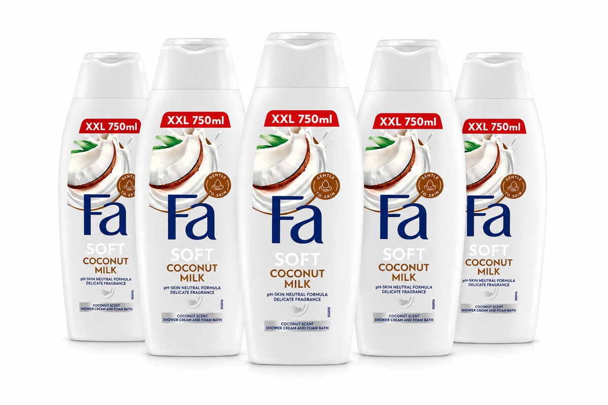 Fa Soft Coconut Milk Douchecrème XXL 750 ml – Kokosgeur – Voordeelverpakking 5 Stuks